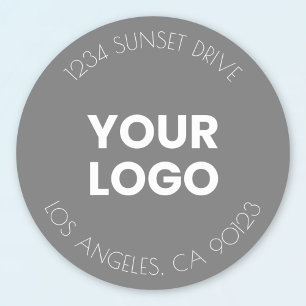 Your Business Logo Grey & White Return Address Classic Round Sticker