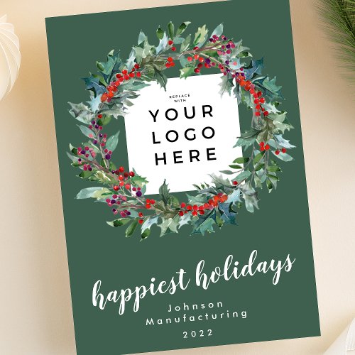 Your Business Logo  Happiest Holidays Wreath  Holiday Card