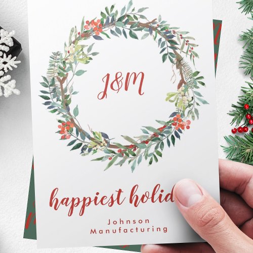 Your Business Logo  Happiest Holidays Wreath Holiday Card