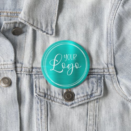 Your Business Logo Here Large Turquoise Blue Button