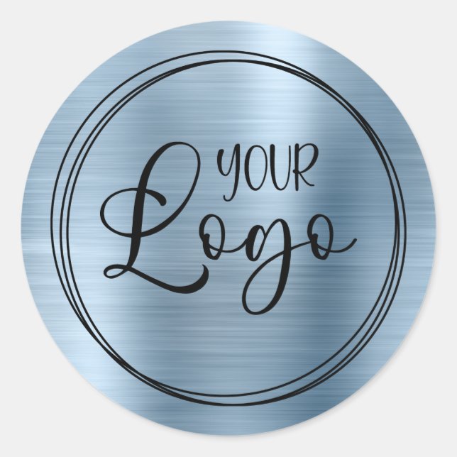 Your Business Logo Here Metallic Blue Classic Round Sticker (Front)
