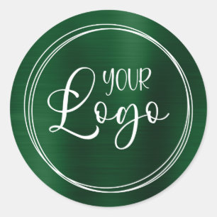 Your Business Logo Here Metallic Dark Green Classic Round Sticker