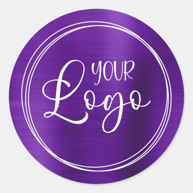 Your Business Logo Here Metallic Indigo Classic Round Sticker (Front)