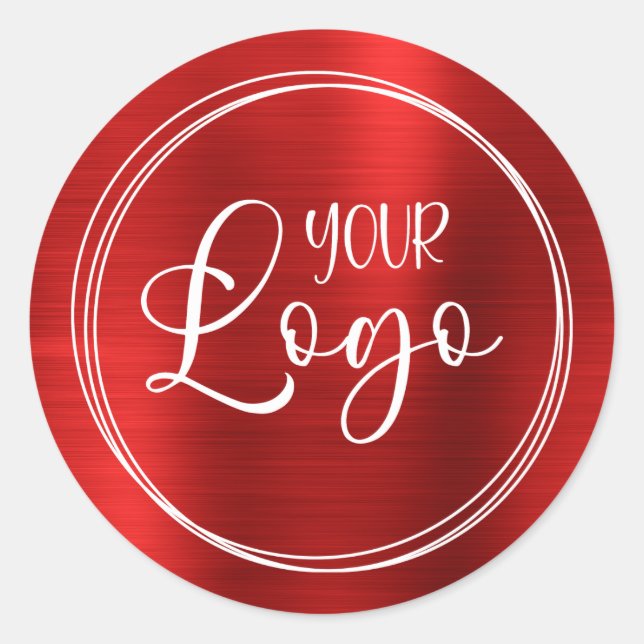 Your Business Logo Here Metallic Red Classic Round Sticker (Front)