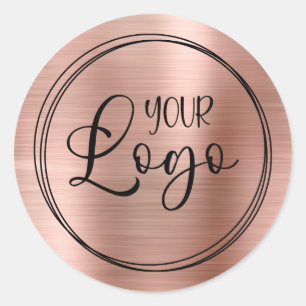Your Business Logo Here Metallic Rose Gold Classic Round Sticker