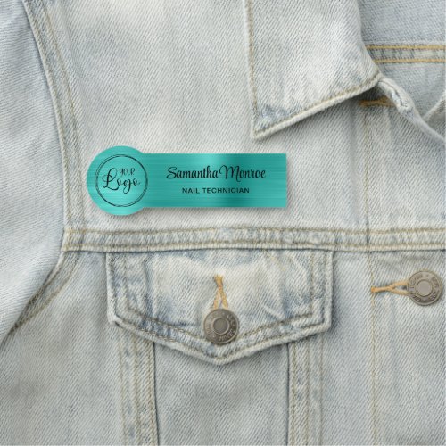 Your Business Logo Here Turquoise Blue Ombre Name Tag