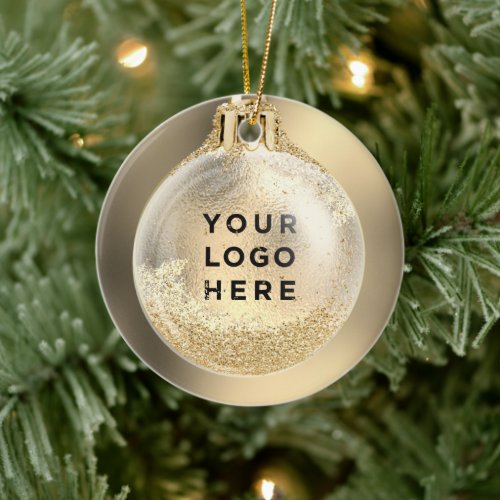 Your Business Logo Into Gold Christmas Ball Ceramic Ornament