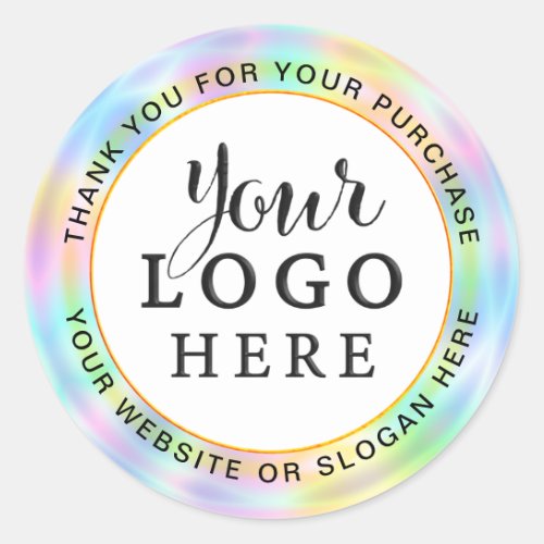 Your Business Logo Iridescent Unicorn Holographic Classic Round Sticker