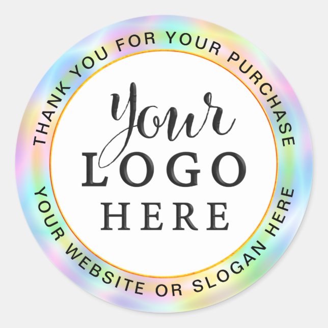 Your Business Logo Iridescent Unicorn Holographic Classic Round Sticker (Front)