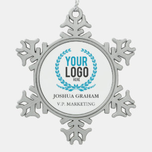 Your Business Logo Job Title Custom Employee Snowflake Pewter Christmas Ornament