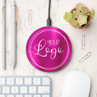 Your Business Logo Modern Hot Pink Wireless Charger