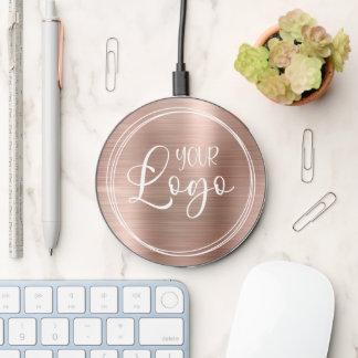 Your Business Logo Modern Rose Gold Wireless Charger