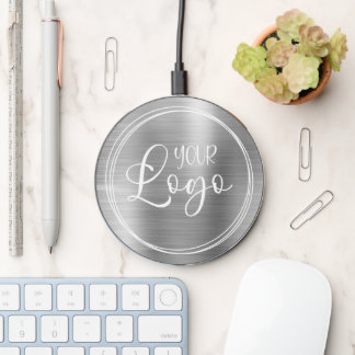 Your Business Logo Modern Silver Wireless Charger