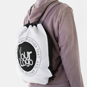 Your Business  Logo & Modern Simple Editable Text Drawstring Bag