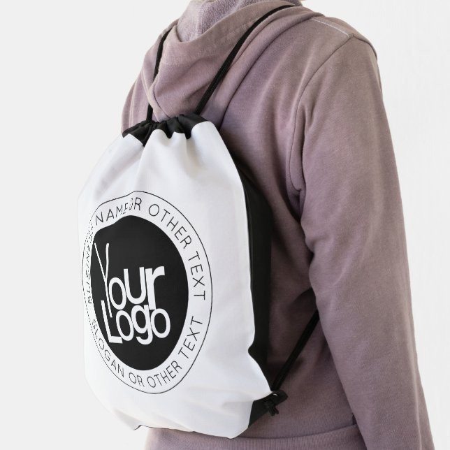 Your Business  Logo & Modern Simple Editable Text Drawstring Bag (Insitu)