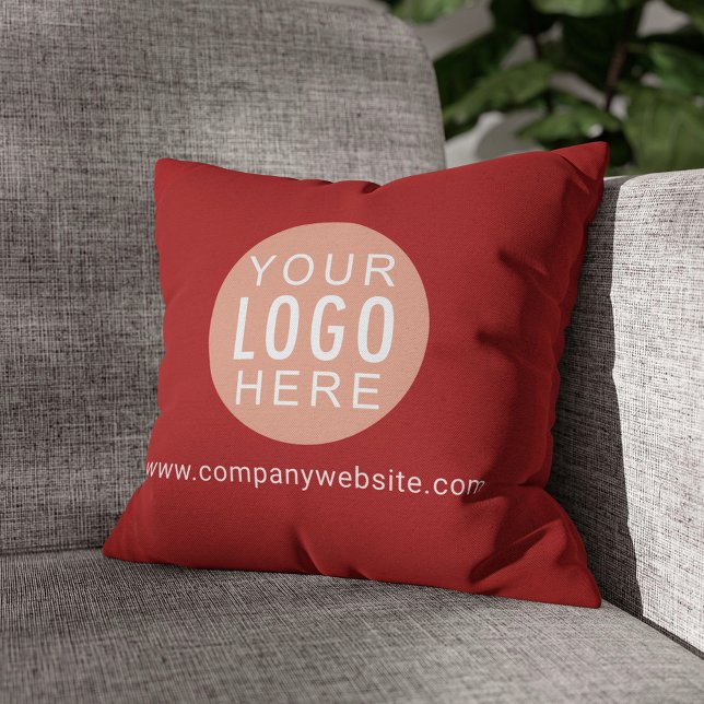 Your Business Logo Office Showroom Red Throw Pillow (Business Logo Circle Beige Red Throw Pillow)