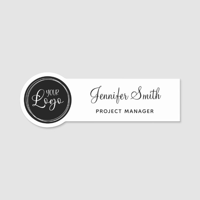 Your Business Logo on Black Circle Name Tag (Front)