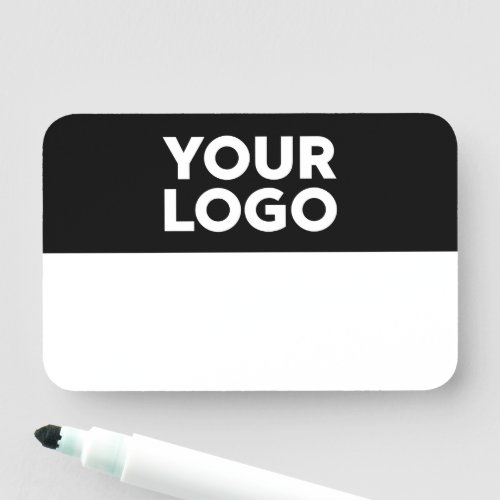 Your Business Logo on Black Reusable Dry Erase Name Tag