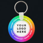 Your Business Logo on Rainbow Thank You Keychain<br><div class="desc">Your Business Logo on Eyecatching Colorful Rainbow Thank you personalized keychain with custom text in a modern and professional design. Minimalist and unisex,  for any age and any occasions.</div>