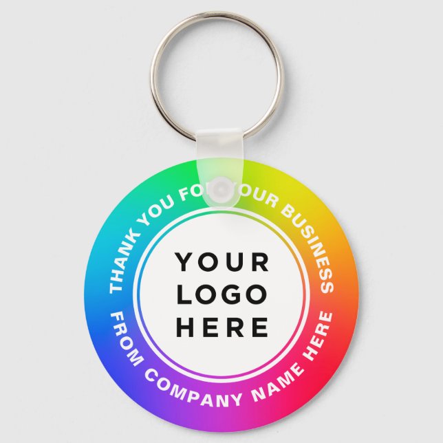 Your Business Logo on Rainbow Thank You Keychain (Front)