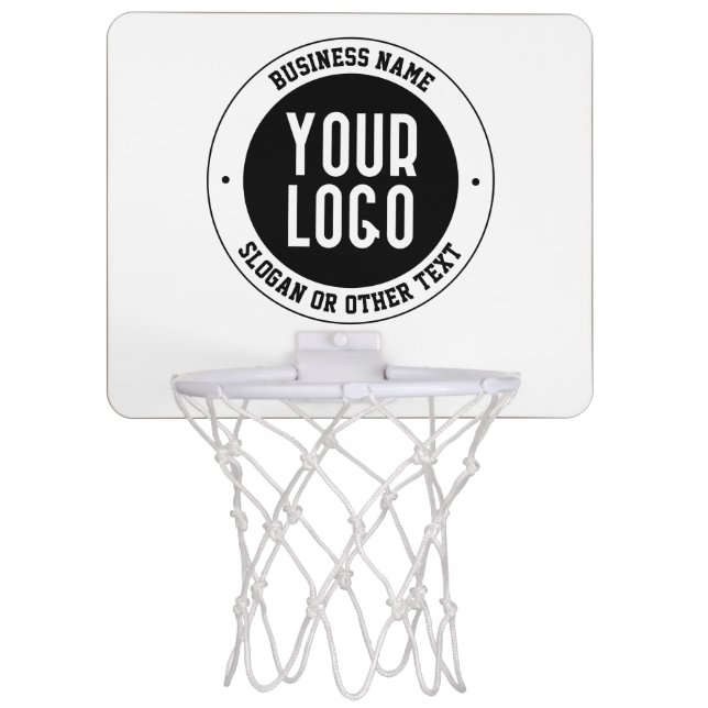 Your Business Logo or Design | Bold Editable Text Mini Basketball Hoop (Front)