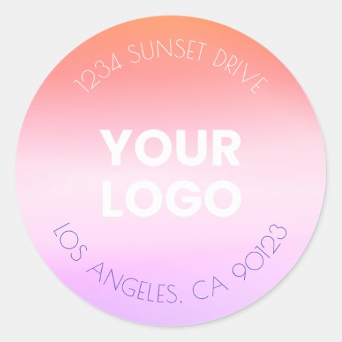 Your Business Logo  Orange Pink Purple Ombre Classic Round Sticker