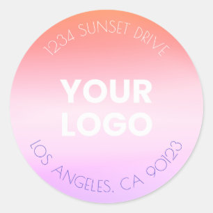 Your Business Logo Orange Pink Purple Ombre Classic Round Sticker