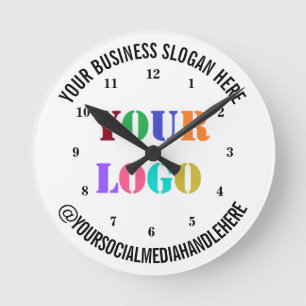Your Business Logo Promotional Social Media Handle Round Clock