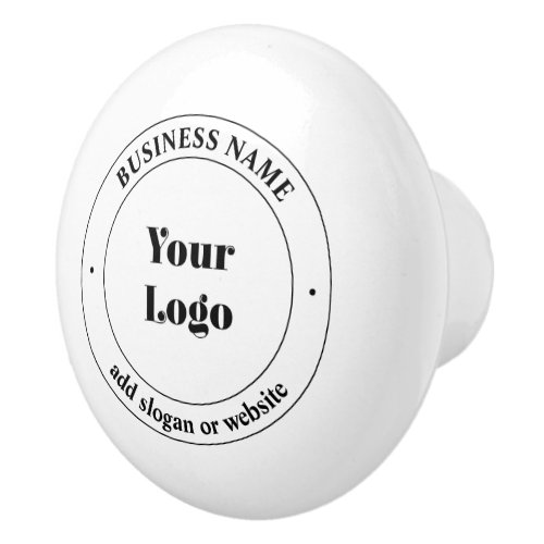 Your Business Logo  Promotional Text  White Ceramic Knob