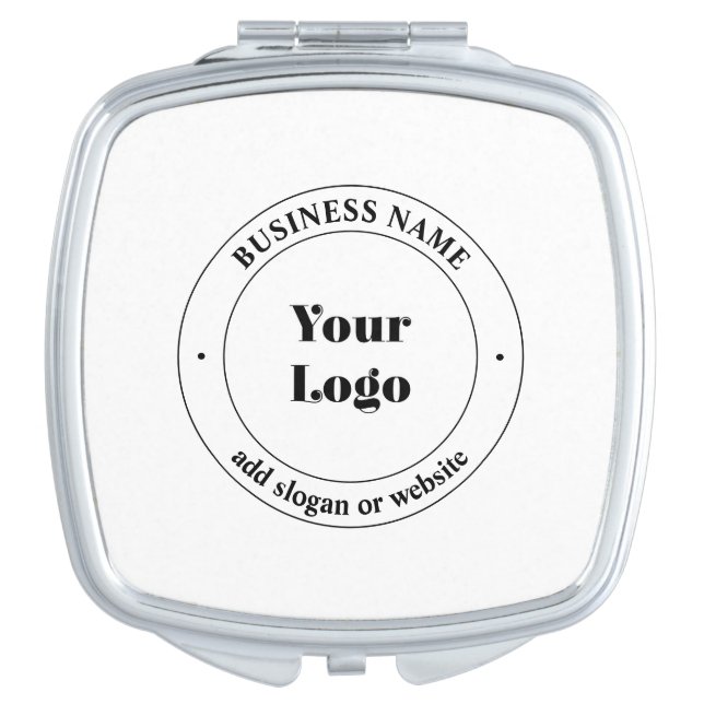 Your Business Logo & Promotional Text | White Compact Mirror (Front)