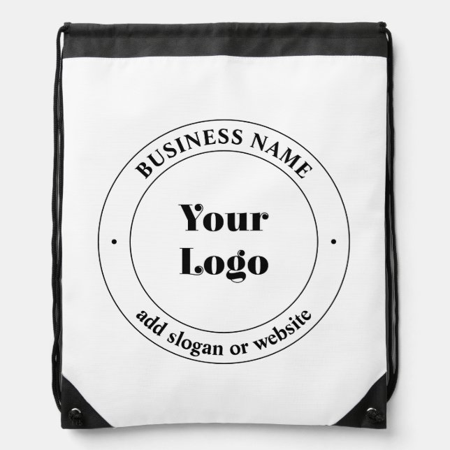 Your Business Logo & Promotional Text | White Drawstring Bag (Front)