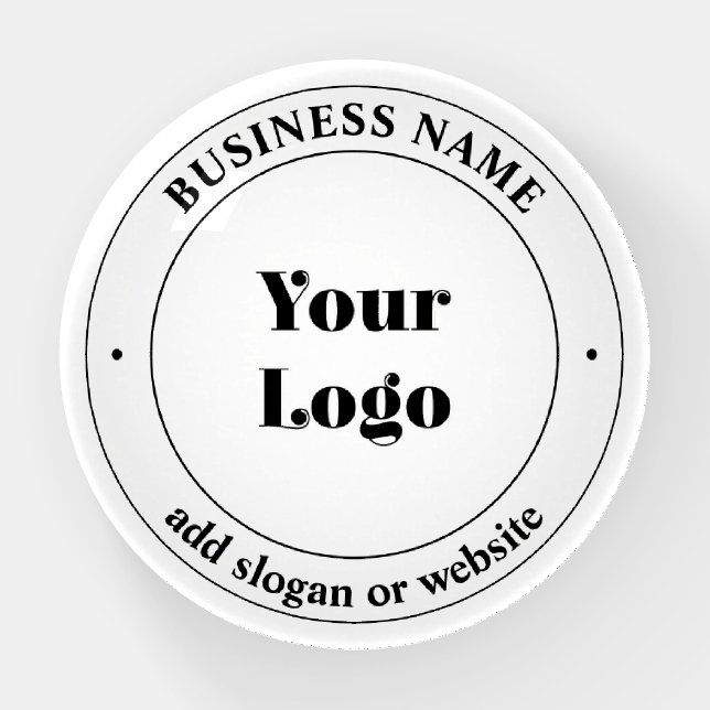 Your Business Logo & Promotional Text | White Paperweight (Front)