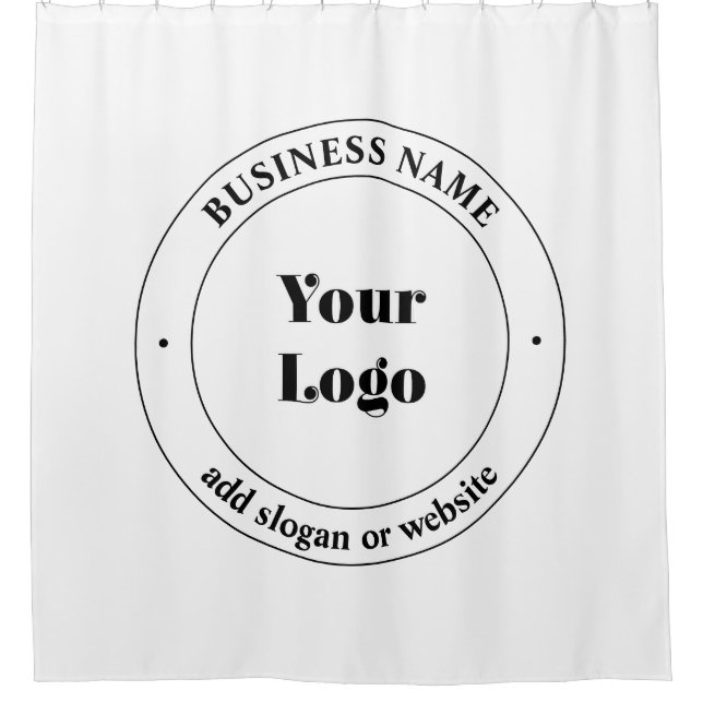 Your Business Logo & Promotional Text | White Shower Curtain (Front)