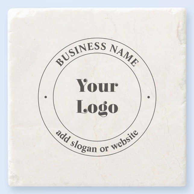 Your Business Logo & Promotional Text | White Stone Coaster (Creator Uploaded)