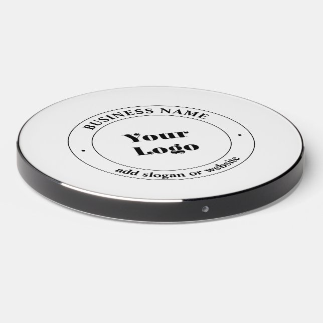 Your Business Logo & Promotional Text | White Wireless Charger (Front 2)