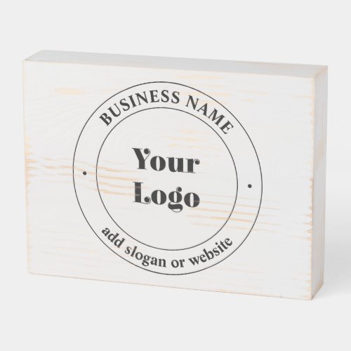 Your Business Logo  Promotional Text  White Wooden Box Sign