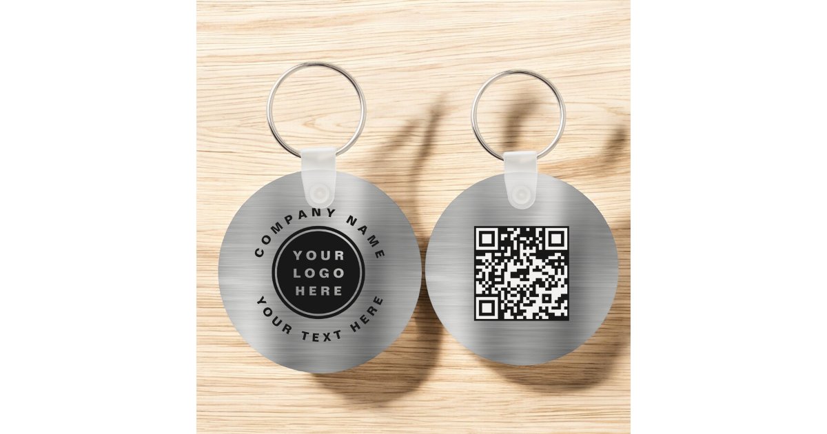 Silver Qr Code Logo Your Business Logo QR Code Business Silver Keychain | Zazzle