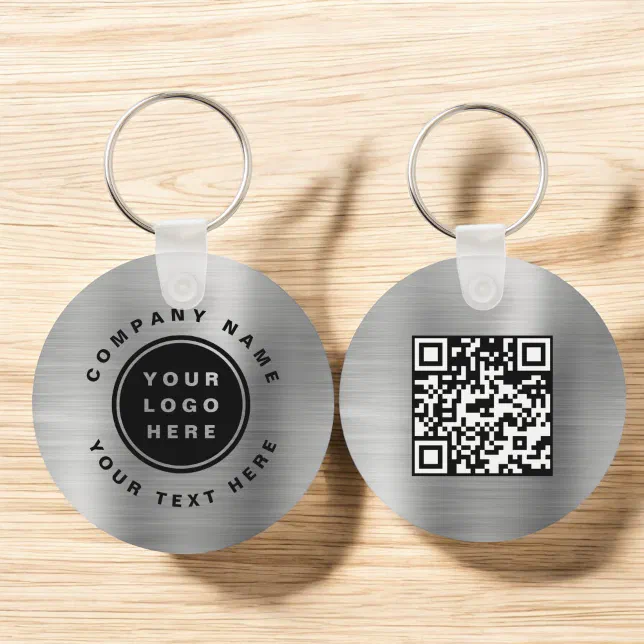 Silver Qr Code Logo Your Business Logo QR Code Business Silver Keychain | Zazzle