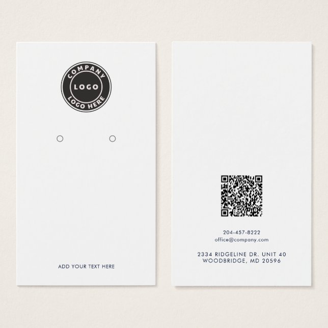 Your Business Logo QR Code Earrings Display Card (Front & Back)