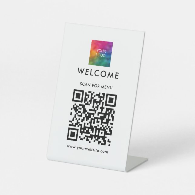 Your Business Logo QR Code Here Template Menu Pedestal Sign (Front)