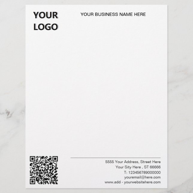 Your Business Logo QR Code Name Address Letterhead (Front)