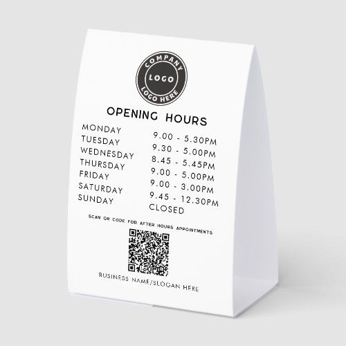 Your Business Logo QR Code Opening Hours Paper Table Tent
