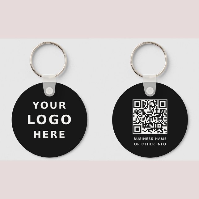 Your Business Logo  & QR Code Simple Round Black Keychain (Creator Uploaded)