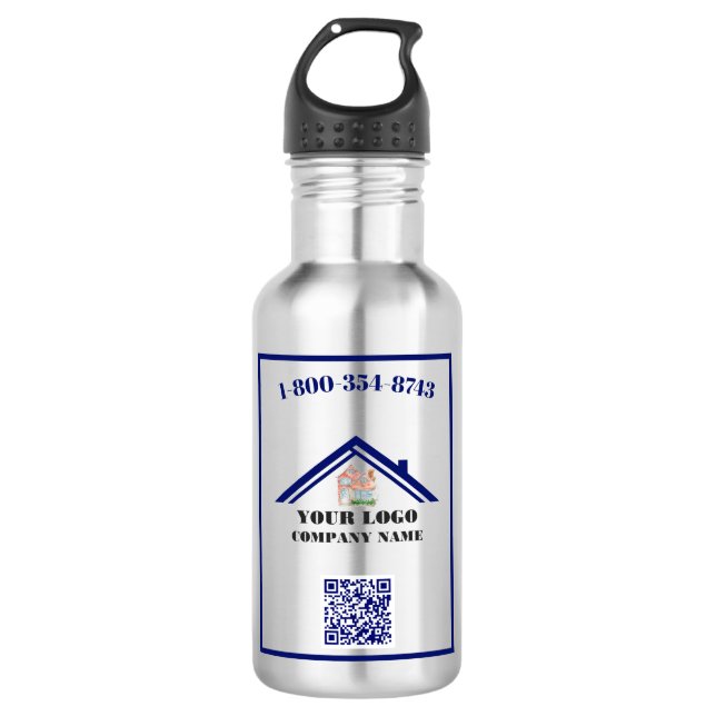 Your Business Logo QR Code   Stainless Steel Water Bottle (Front)