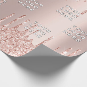Your Business Logo Rose Gold Glitter Drips Wrapping Paper