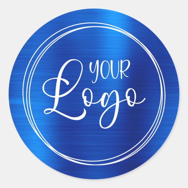 Your Business Logo Royal Blue Metallic Classic Round Sticker (Front)