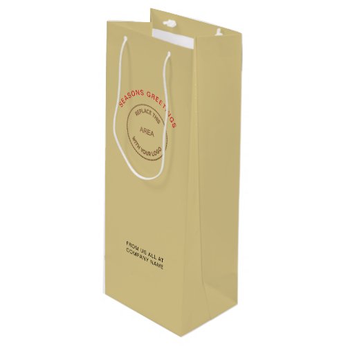 Your Business Logo Seasons Greeting Gold Christmas Wine Gift Bag