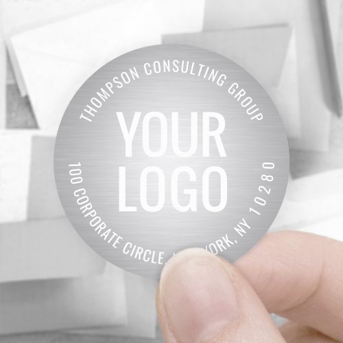 Your Business Logo Silver Faux Foil Return Address Classic Round Sticker