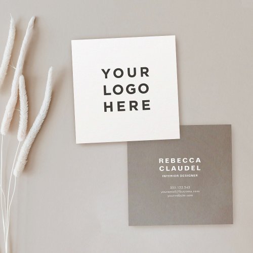 Your Business Logo Simple Minimalist Taupe Gray Square Business Card