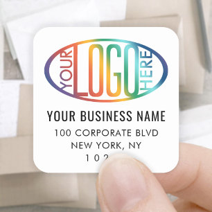 Your Business Logo Simple White Return Address Square Sticker